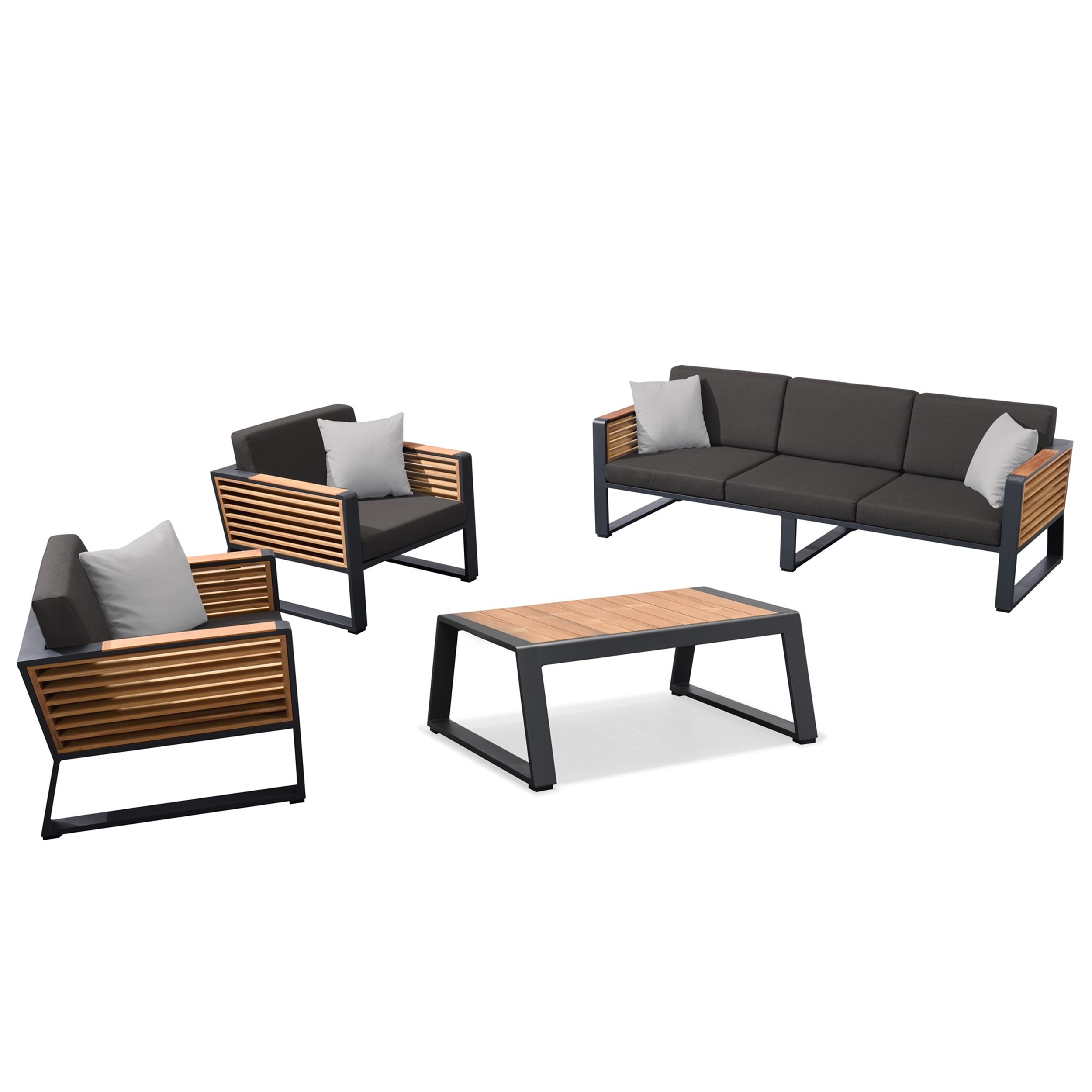 Picture of Caribbean 4 Piece Lounge Seating Set with Three Seat Sofa in Charcoal